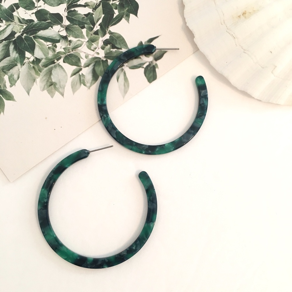 Emerald Tortoiseshell Hoop Earrings - Women Jewelry Earrings